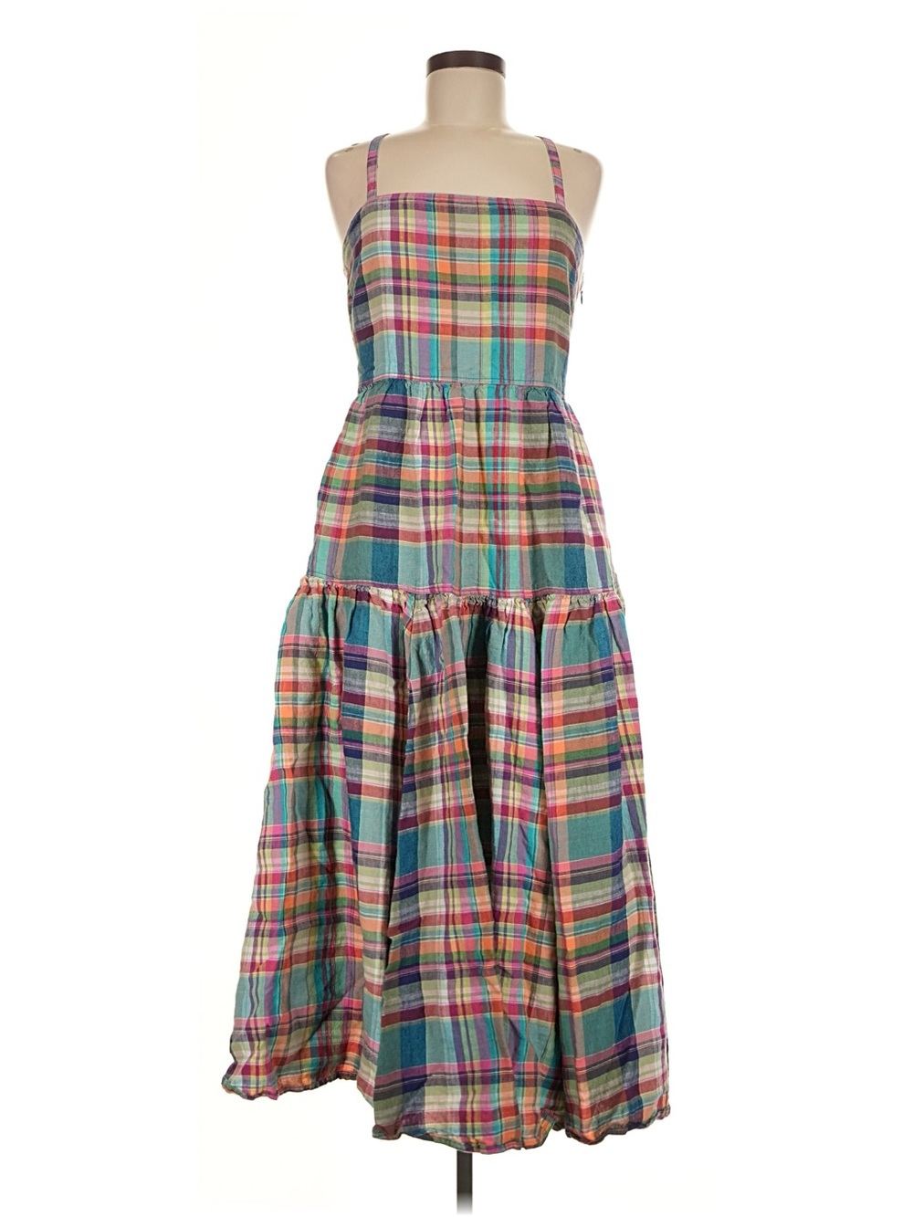 Polo Ralph Lauren Multicolor Madras Plaid Linen Midi Sundress Size 6 Preppy